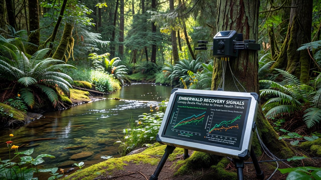 Close-up of stream water sampling in Emberwald showing clear flow and surrounding vegetation