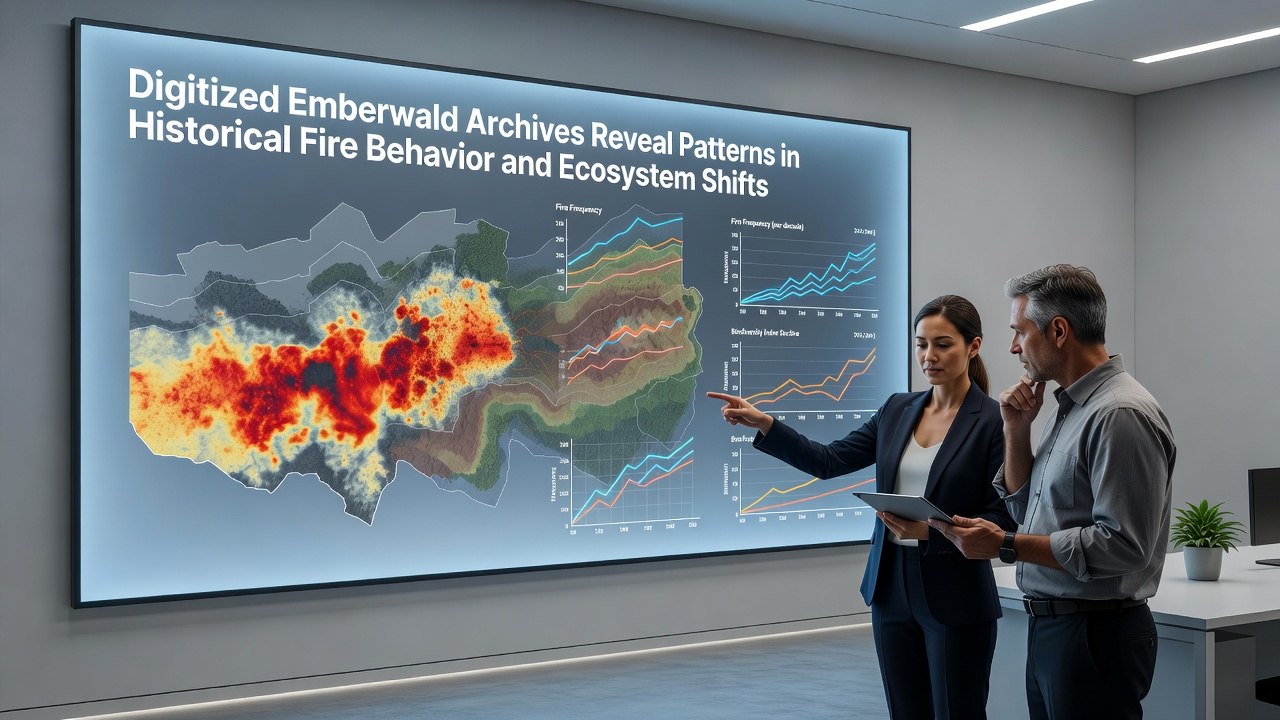 Digital interface displaying mapped fire perimeters and vegetation recovery layers from Emberwald archives